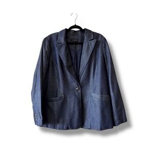 Talbots Blazer Women's 16 Denim Blue Jean Dark Wash One Button Office Career EUC